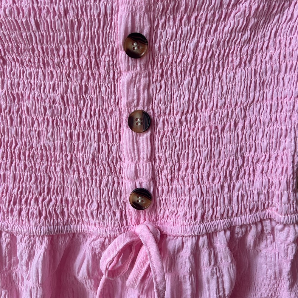 Smocked Strapless Pink Shorts Jumper Button Detail Fits Medium Summer Jumper - Picture 3 of 5